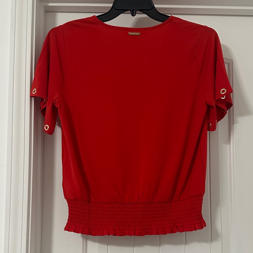 Michael Kors Vivid Red Blouse with Grommet Sleeves NWT Size M - Picture 4 of 4